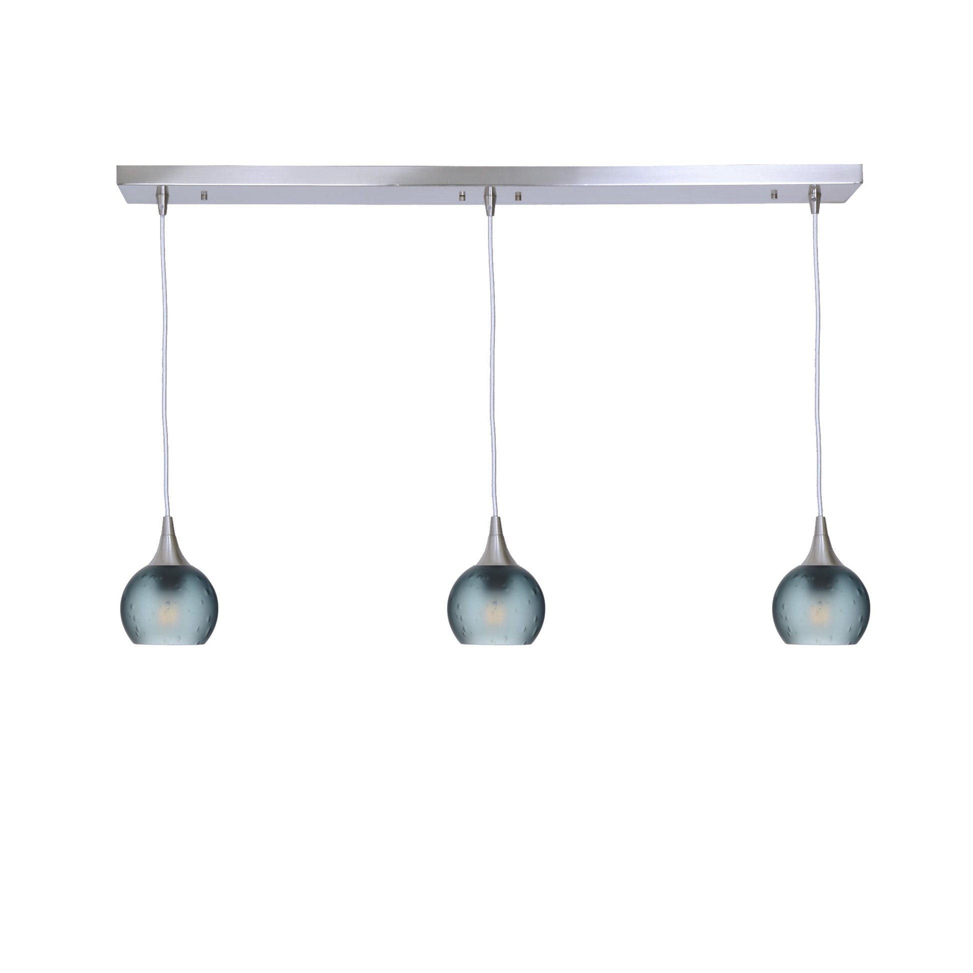763 Celestial: 3 Pendant Linear Chandelier-Glass-Bicycle Glass Co - Hotshop-Slate Gray-Brushed Nickel-Bicycle Glass Co