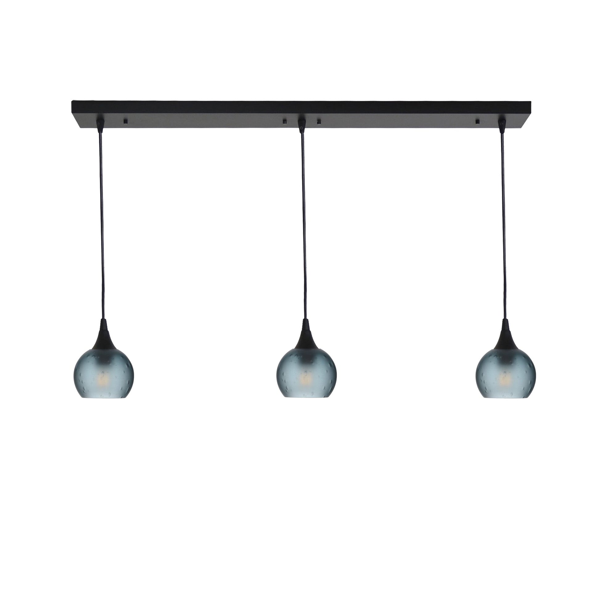 763 Celestial: 3 Pendant Linear Chandelier-Glass-Bicycle Glass Co - Hotshop-Slate Gray-Matte Black-Bicycle Glass Co