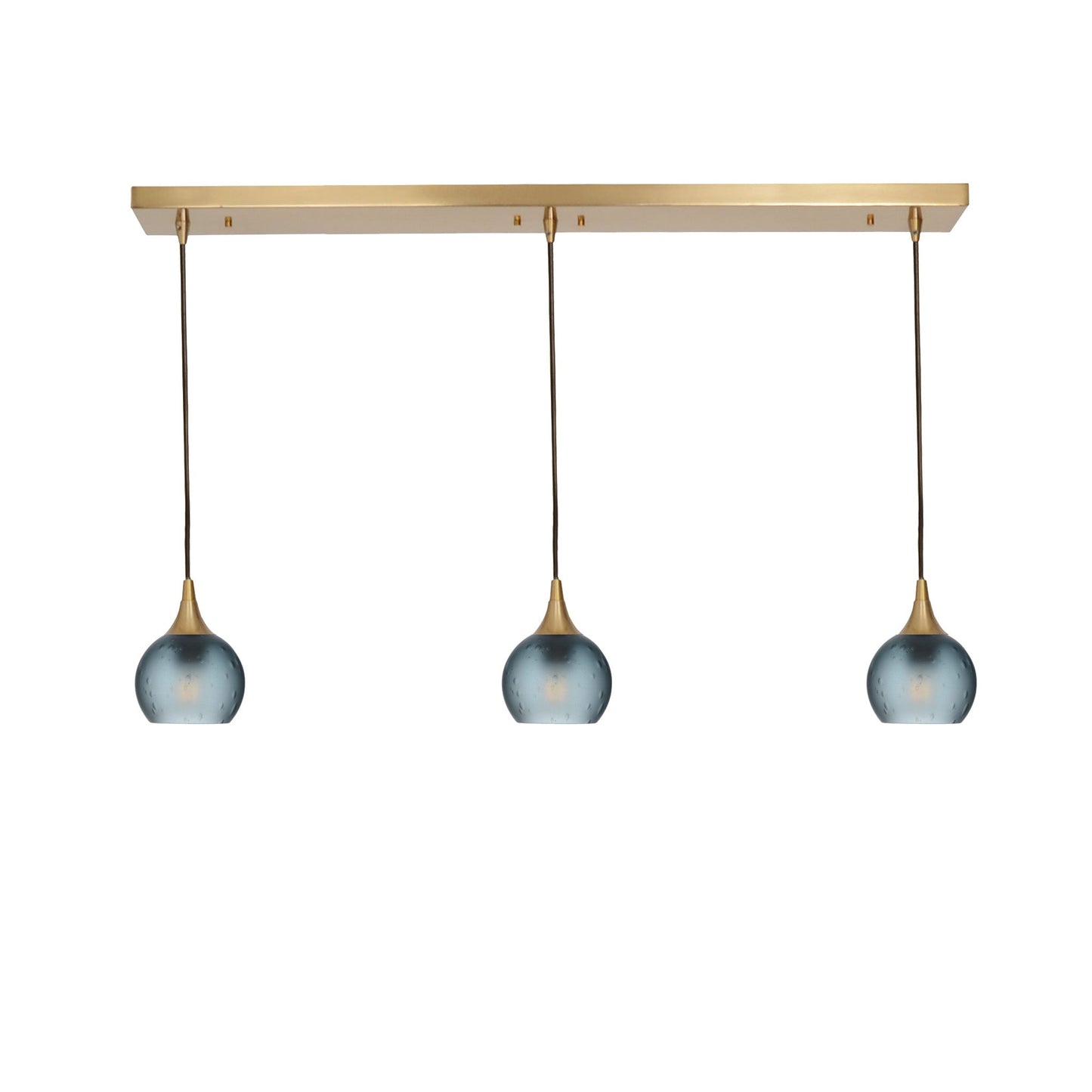 763 Celestial: 3 Pendant Linear Chandelier-Glass-Bicycle Glass Co - Hotshop-Slate Gray-Polished Brass-Bicycle Glass Co