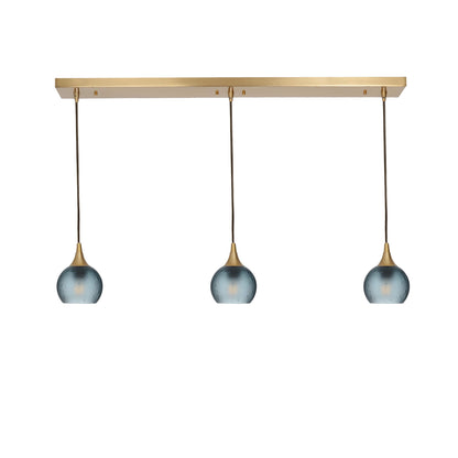 763 Celestial: 3 Pendant Linear Chandelier-Glass-Bicycle Glass Co - Hotshop-Slate Gray-Polished Brass-Bicycle Glass Co