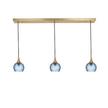 763 Celestial: 3 Pendant Linear Chandelier-Glass-Bicycle Glass Co - Hotshop-Steel Blue-Polished Brass-Bicycle Glass Co