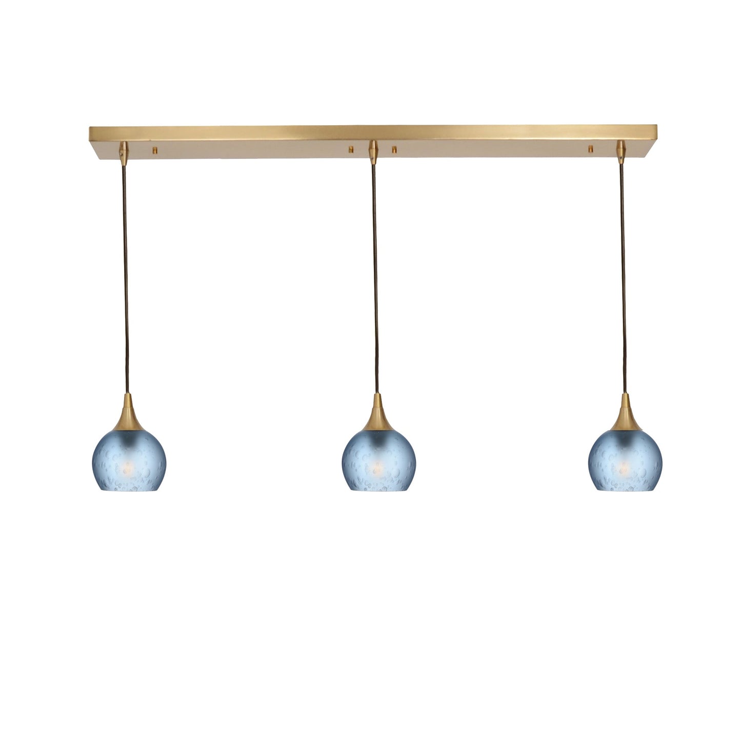 763 Celestial: 3 Pendant Linear Chandelier-Glass-Bicycle Glass Co - Hotshop-Steel Blue-Polished Brass-Bicycle Glass Co