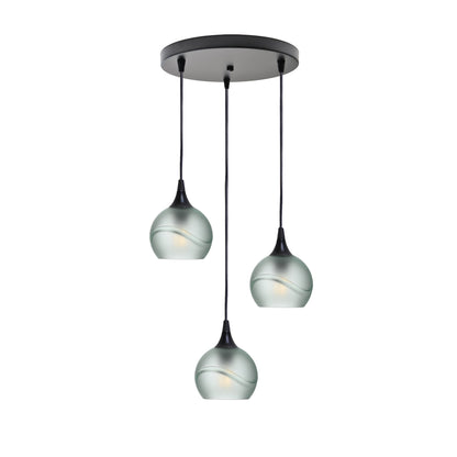 763 Glacial: 3 Pendant Cascade Chandelier-Glass-Bicycle Glass Co - Hotshop-Eco Clear-Matte Black-Bicycle Glass Co