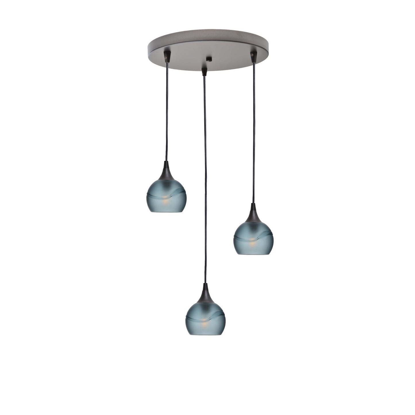763 Glacial: 3 Pendant Cascade Chandelier-Glass-Bicycle Glass Co - Hotshop-Slate Gray-Antique Bronze-Bicycle Glass Co