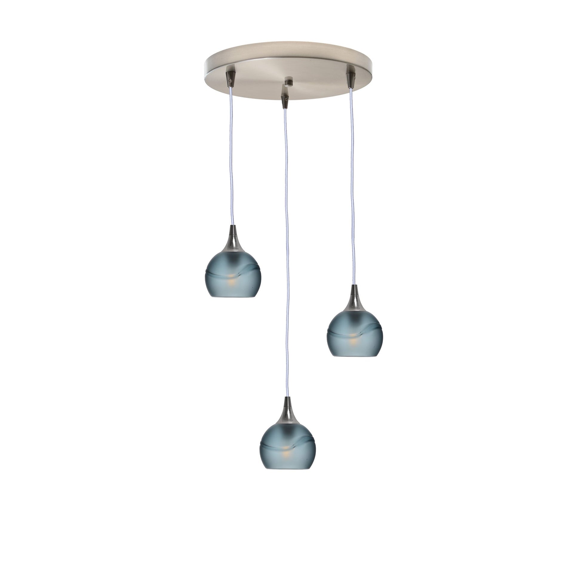 763 Glacial: 3 Pendant Cascade Chandelier-Glass-Bicycle Glass Co - Hotshop-Slate Gray-Brushed Nickel-Bicycle Glass Co