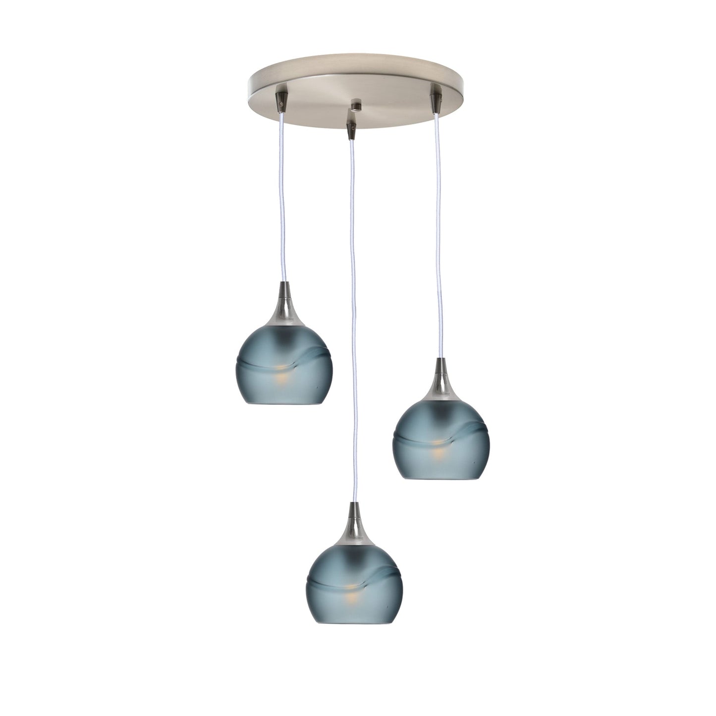 763 Glacial: 3 Pendant Cascade Chandelier-Glass-Bicycle Glass Co - Hotshop-Slate Gray-Brushed Nickel-Bicycle Glass Co