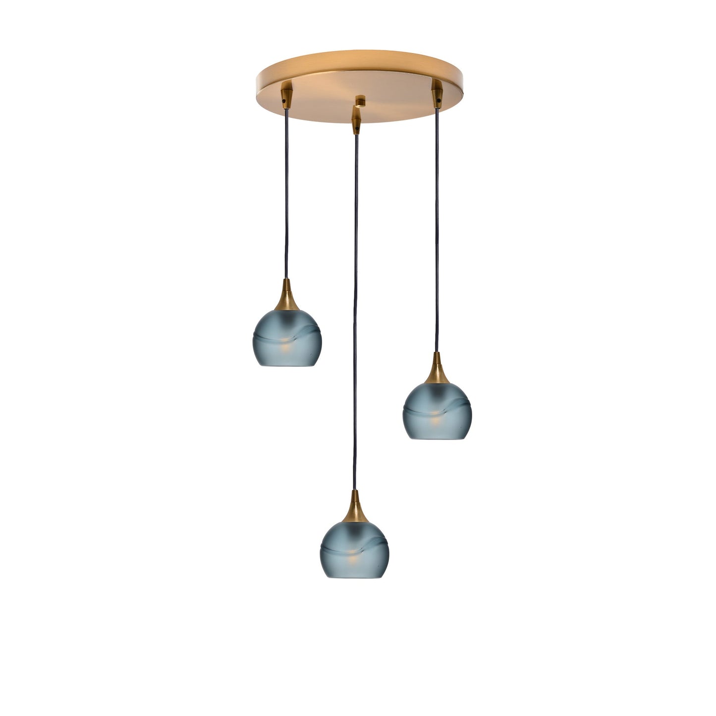 763 Glacial: 3 Pendant Cascade Chandelier-Glass-Bicycle Glass Co - Hotshop-Slate Gray-Polished Brass-Bicycle Glass Co