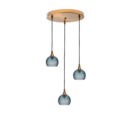 763 Glacial: 3 Pendant Cascade Chandelier-Glass-Bicycle Glass Co - Hotshop-Slate Gray-Polished Brass-Bicycle Glass Co
