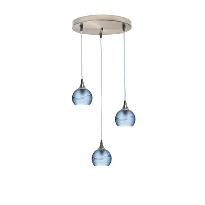 763 Glacial: 3 Pendant Cascade Chandelier-Glass-Bicycle Glass Co - Hotshop-Steel Blue-Brushed Nickel-Bicycle Glass Co