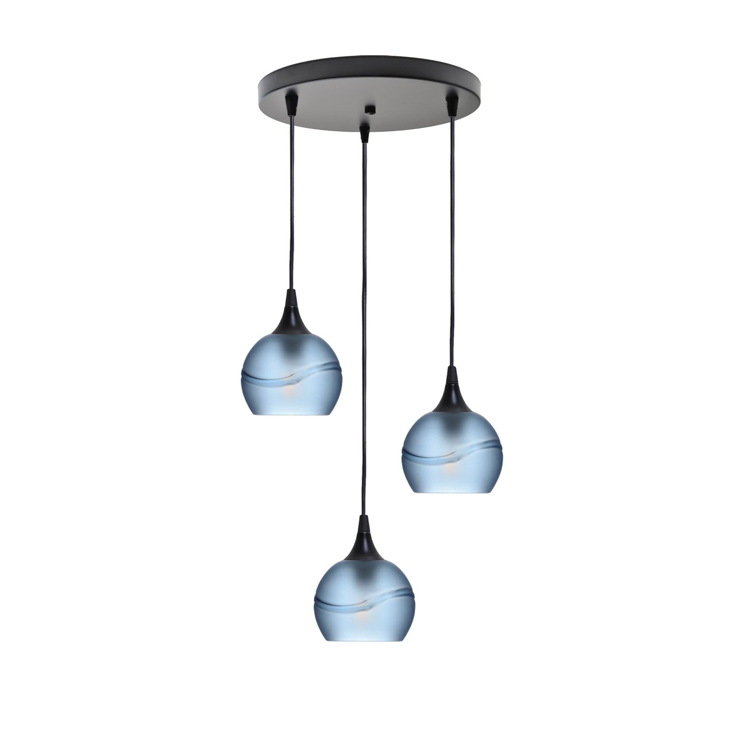 763 Glacial: 3 Pendant Cascade Chandelier-Glass-Bicycle Glass Co - Hotshop-Steel Blue-Matte Black-Bicycle Glass Co