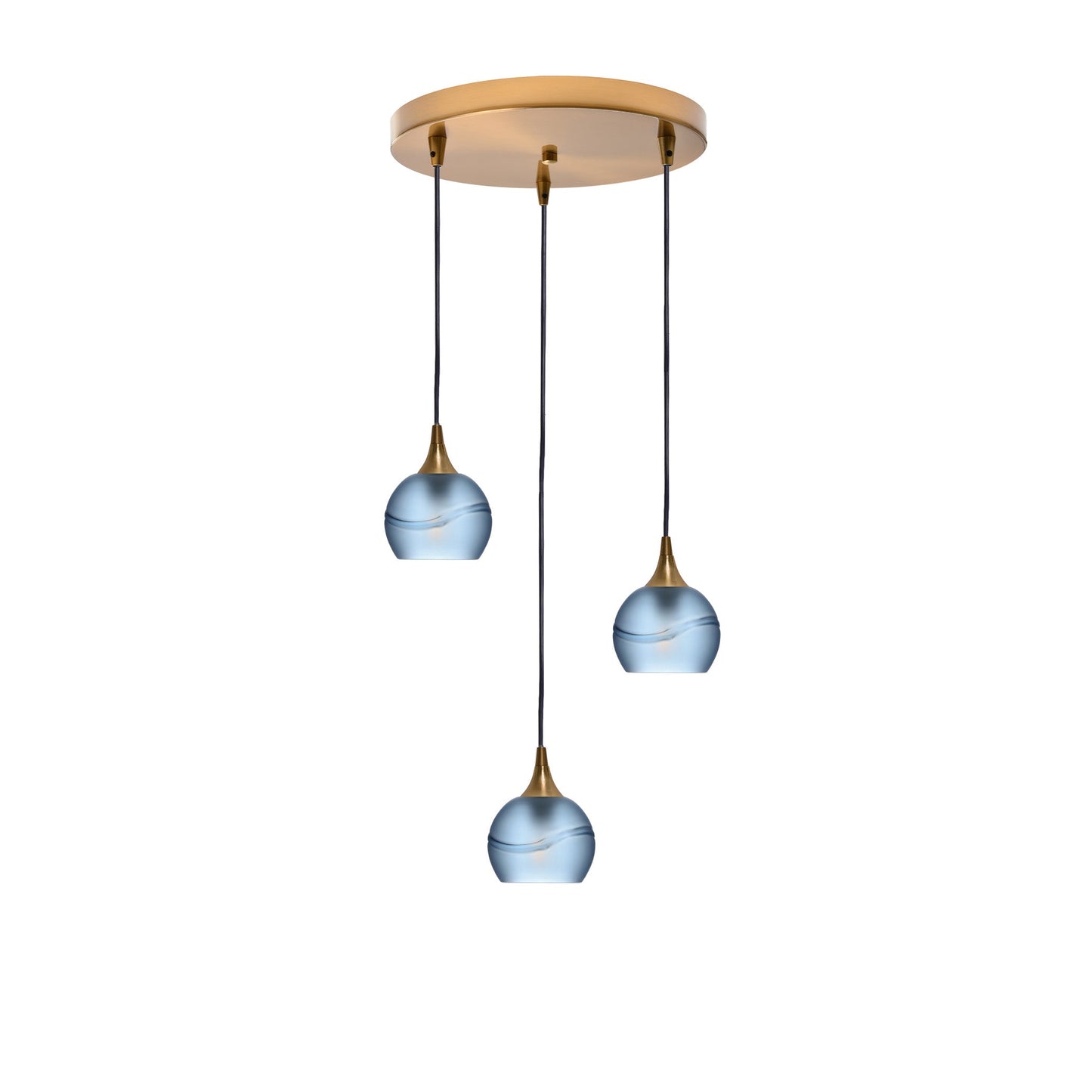 763 Glacial: 3 Pendant Cascade Chandelier-Glass-Bicycle Glass Co - Hotshop-Steel Blue-Polished Brass-Bicycle Glass Co