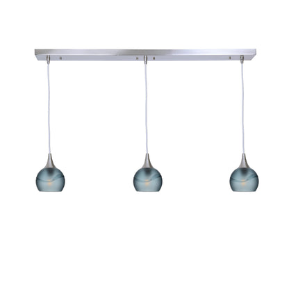 763 Glacial: 3 Pendant Linear Chandelier-Glass-Bicycle Glass Co - Hotshop-Slate Gray-Brushed Nickel-Bicycle Glass Co