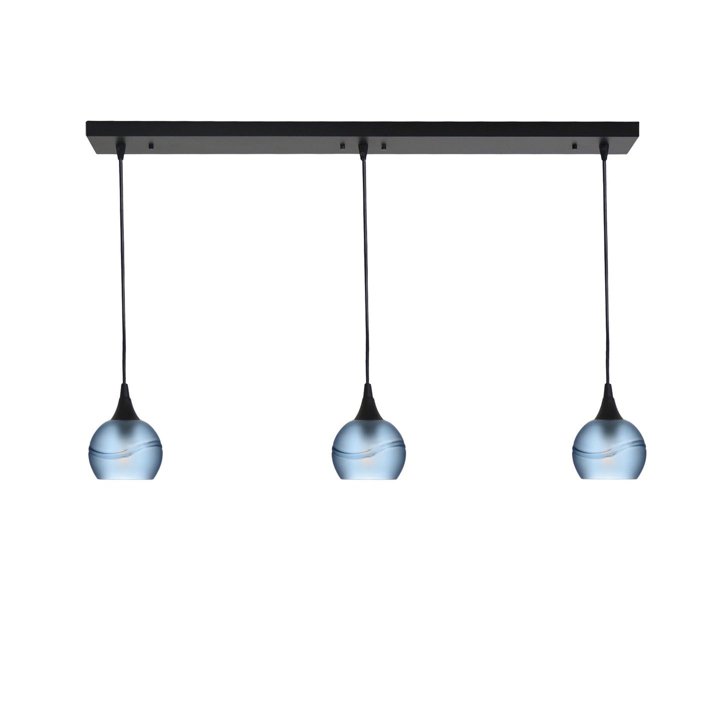 763 Glacial: 3 Pendant Linear Chandelier-Glass-Bicycle Glass Co - Hotshop-Steel Blue-Matte Black-Bicycle Glass Co