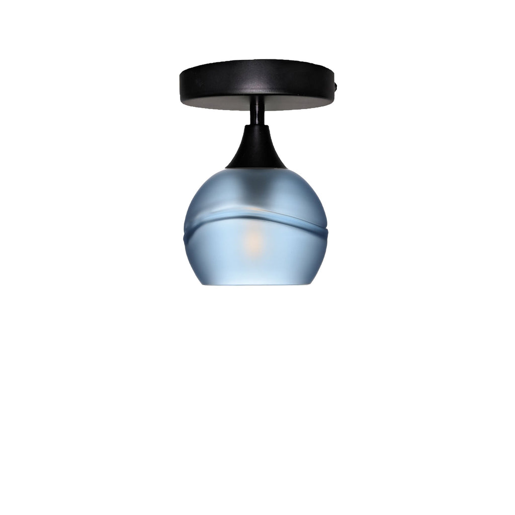 763 Glacial: Semi Flush Light-Glass-Bicycle Glass Co-Steel Blue-Matte Black-Bicycle Glass Co