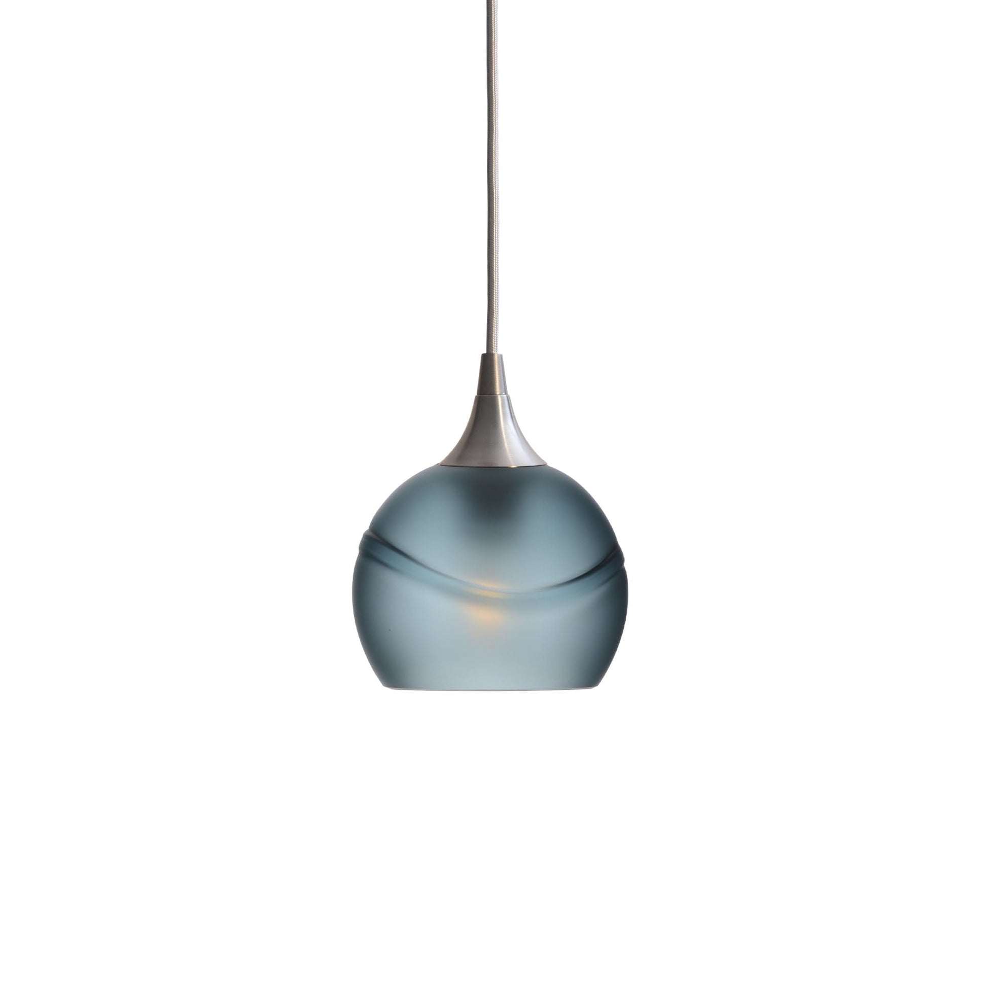 763 Glacial: Single Pendant Light-Glass-Bicycle Glass Co - Hotshop-Slate Gray-Brushed Nickel-Bicycle Glass Co