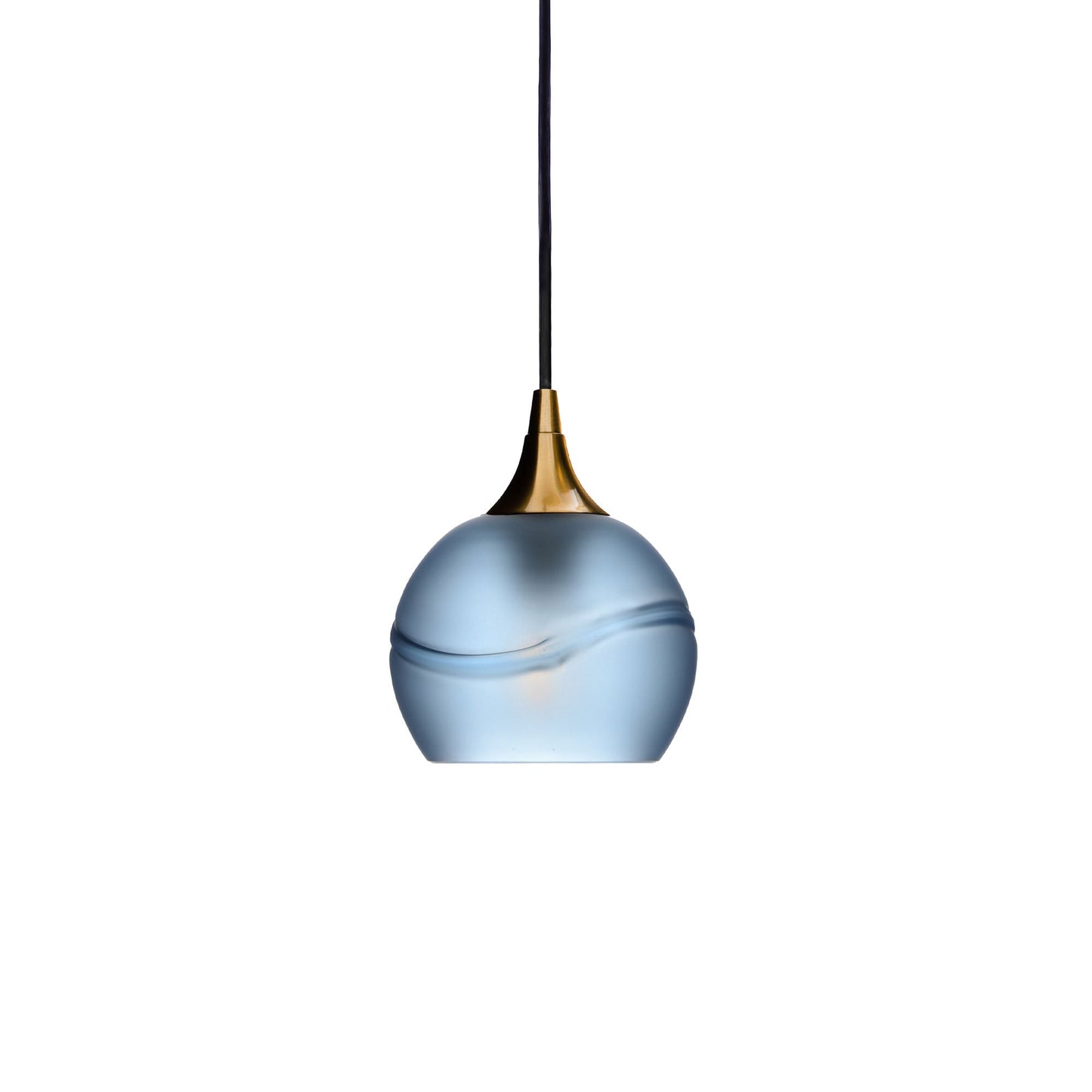 763 Glacial: Single Pendant Light-Glass-Bicycle Glass Co - Hotshop-Steel Blue-Polished Brass-Bicycle Glass Co