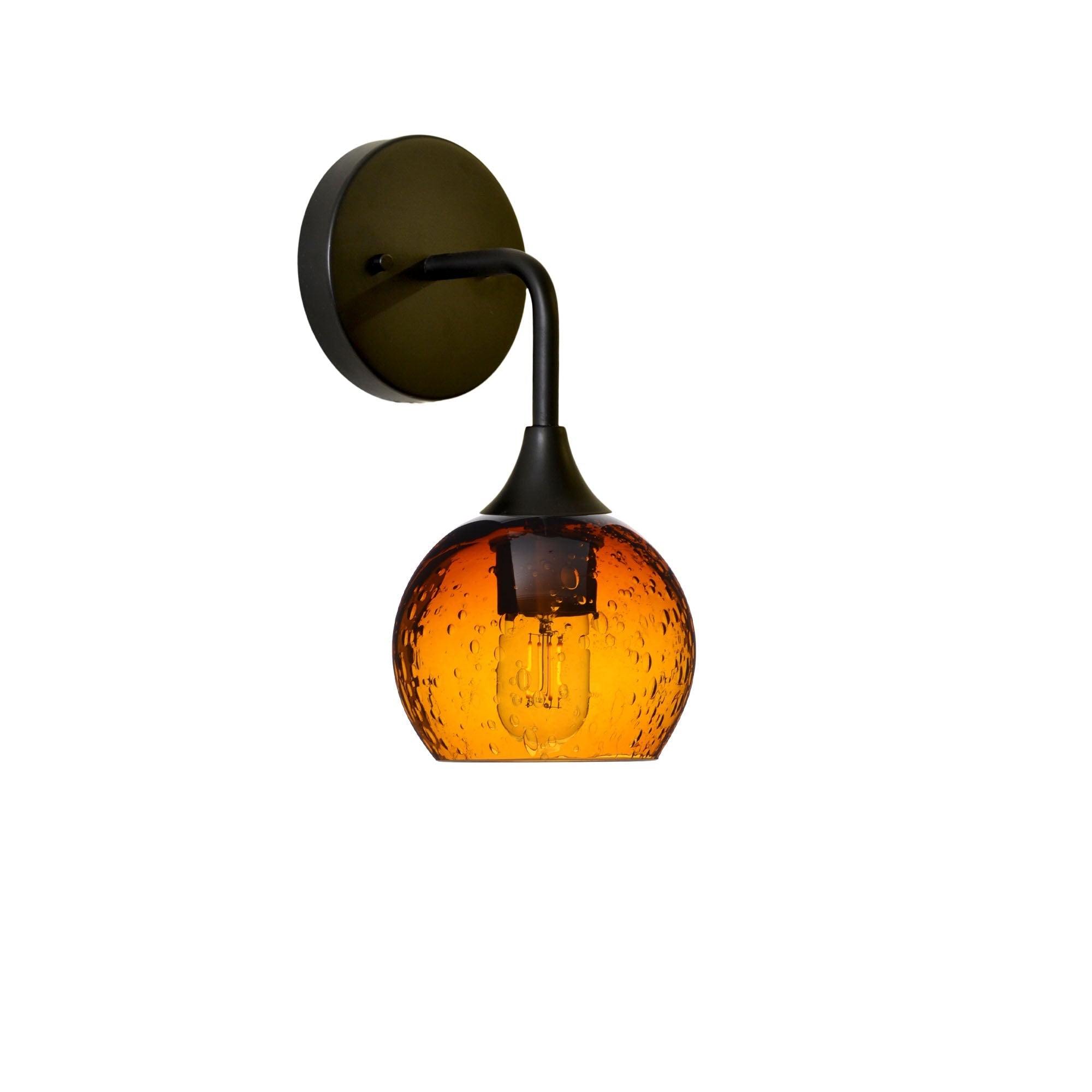 763 Interior Wall Sconce-Glass-Bicycle Glass Co-Lunar-Golden Amber-Matte Black-Bicycle Glass Co