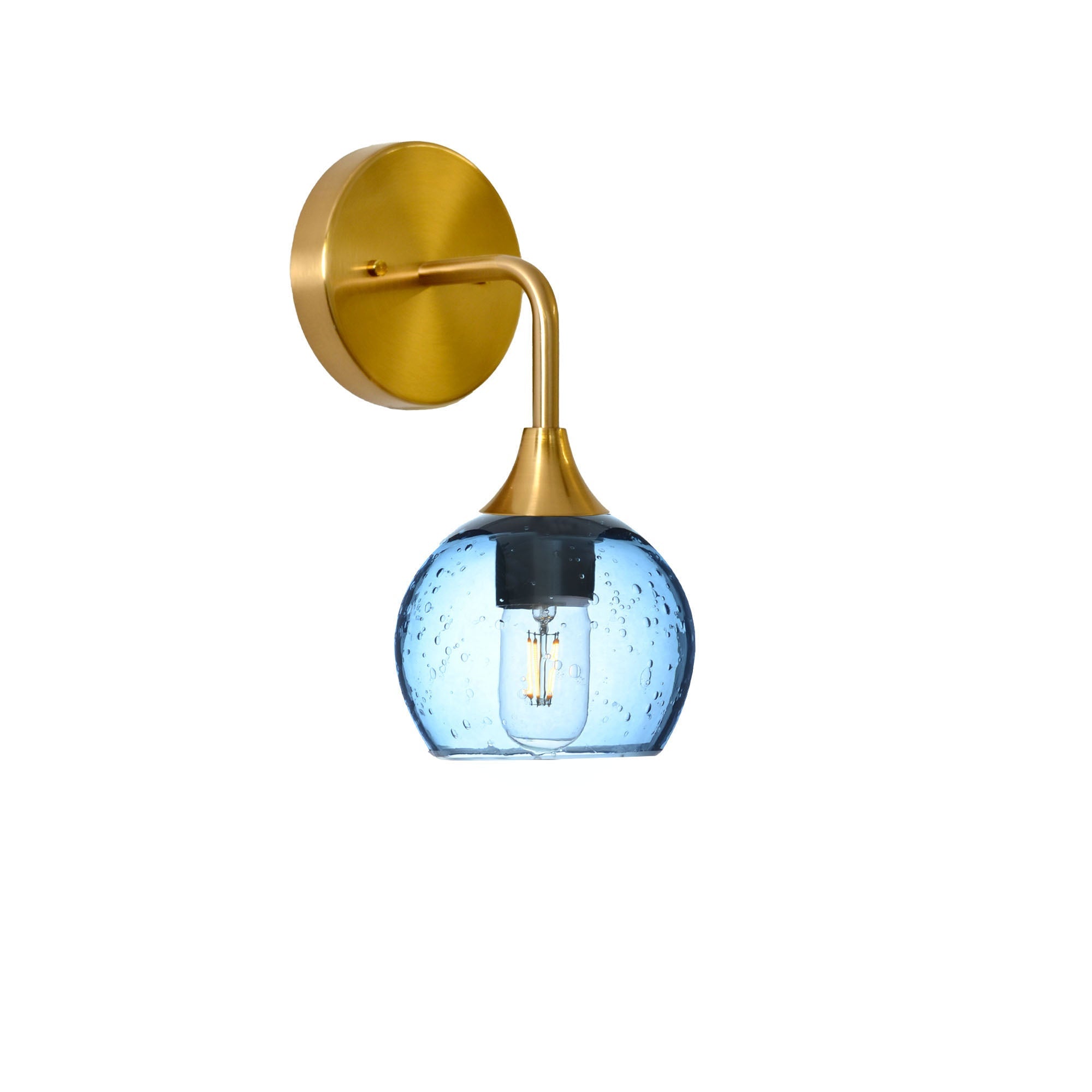 763 Interior Wall Sconce-Glass-Bicycle Glass Co-Lunar-Steel Blue-Polished Brass-Bicycle Glass Co