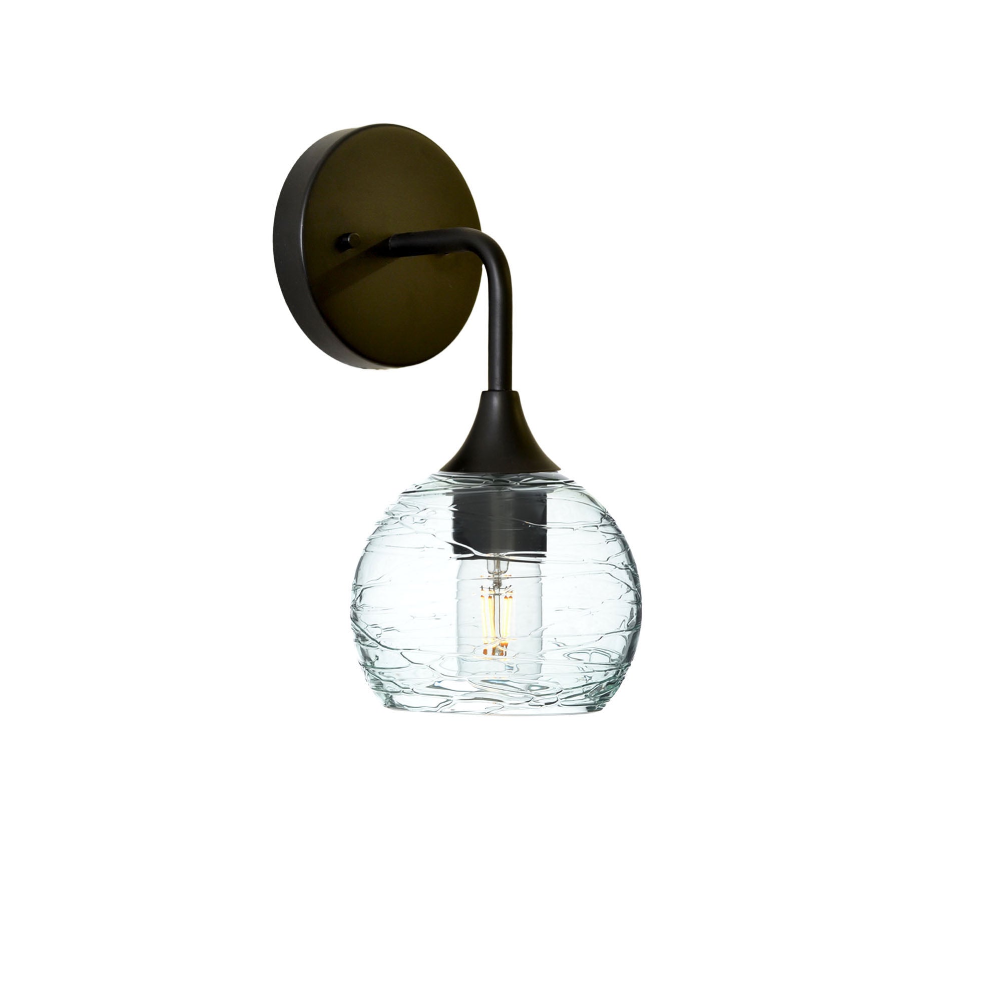 763 Interior Wall Sconce-Glass-Bicycle Glass Co-Spun-Eco Clear-Matte Black-Bicycle Glass Co