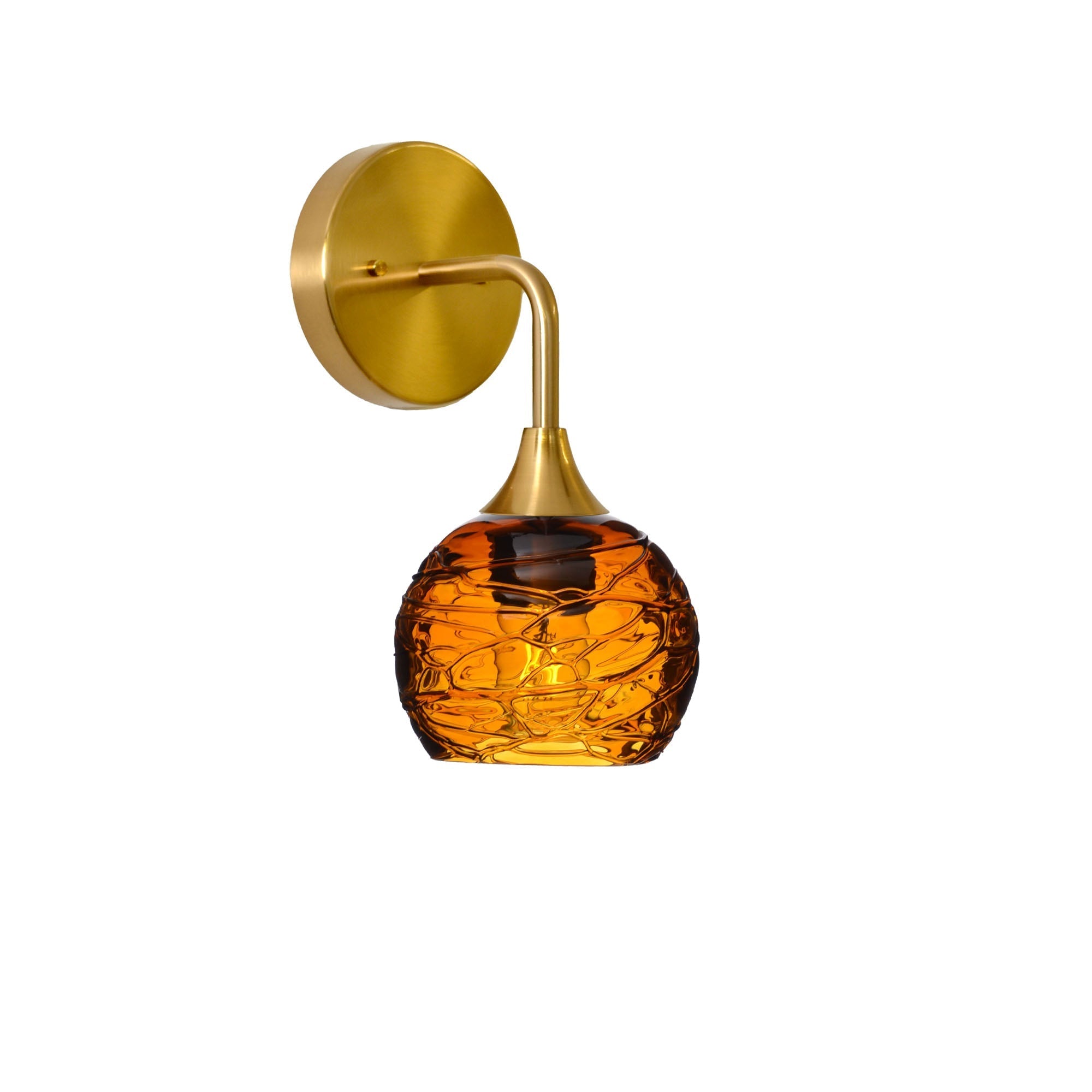 763 Interior Wall Sconce-Glass-Bicycle Glass Co-Spun-Golden Amber-Polished Brass-Bicycle Glass Co