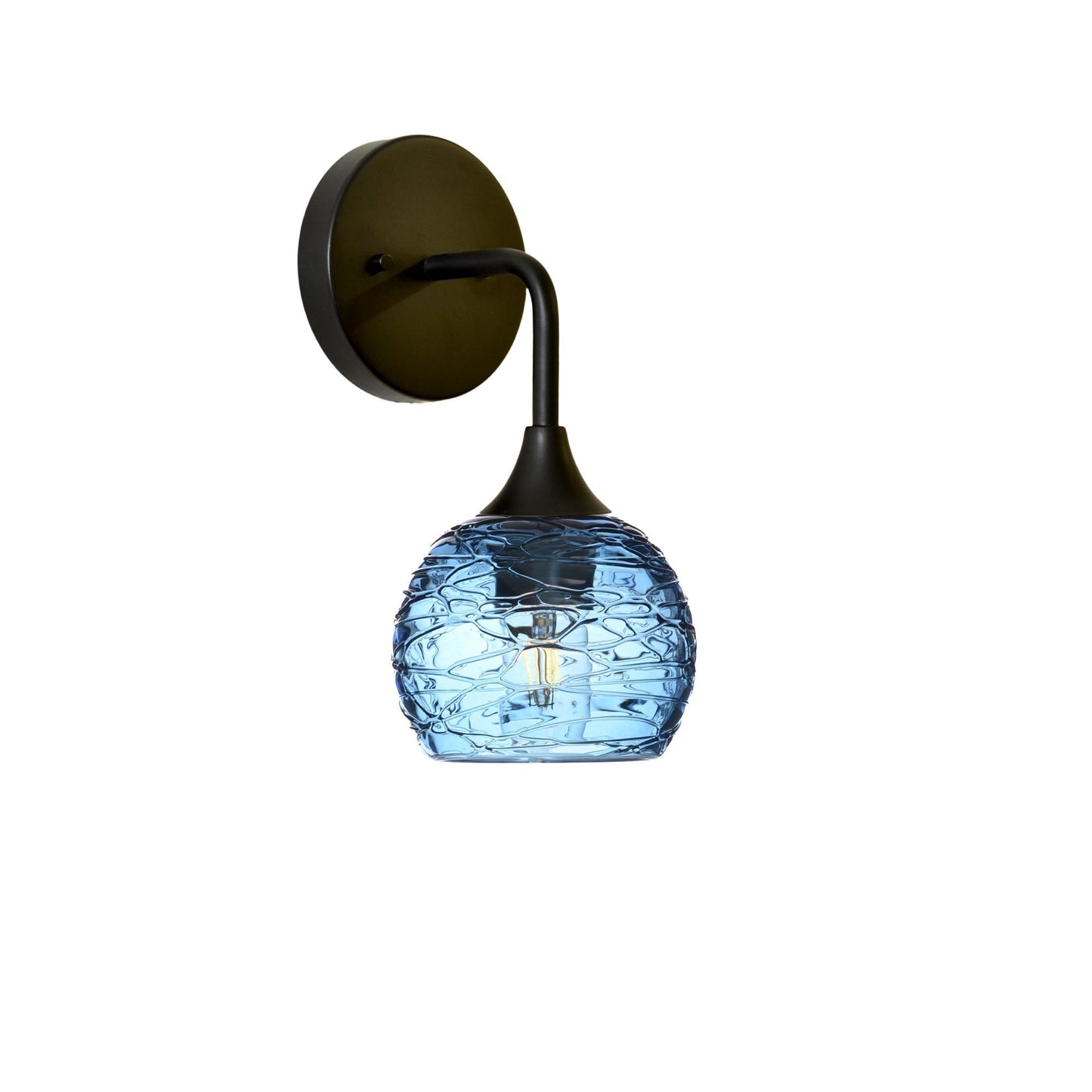 763 Interior Wall Sconce-Glass-Bicycle Glass Co-Spun-Steel Blue-Matte Black-Bicycle Glass Co
