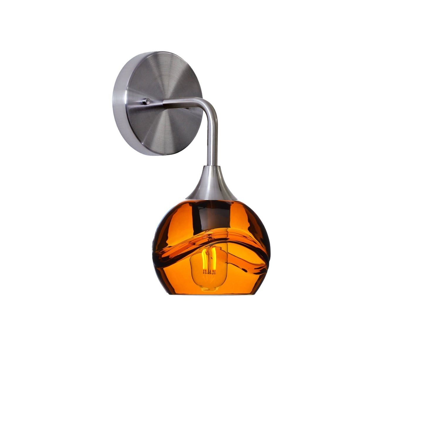 763 Interior Wall Sconce-Glass-Bicycle Glass Co-Swell-Golden Amber-Brushed Nickel-Bicycle Glass Co