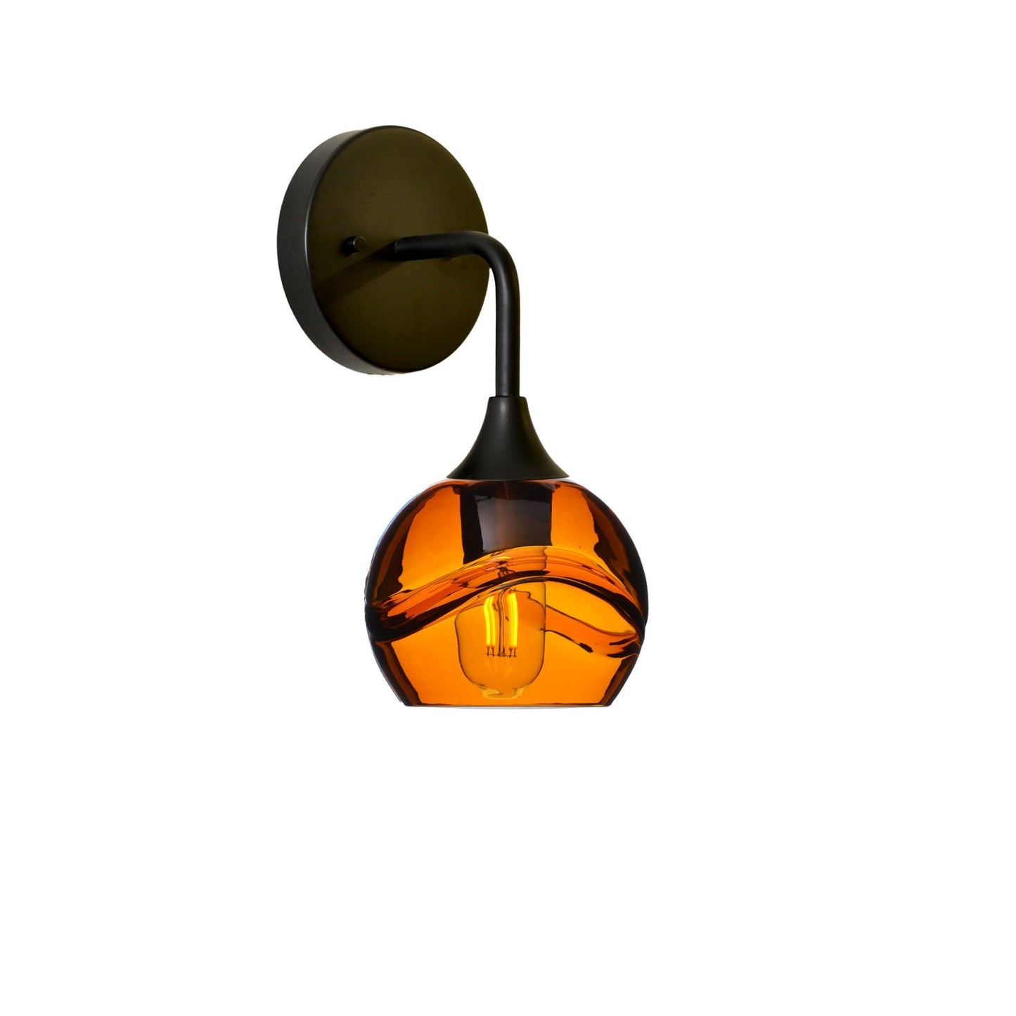 763 Interior Wall Sconce-Glass-Bicycle Glass Co-Swell-Golden Amber-Matte Black-Bicycle Glass Co
