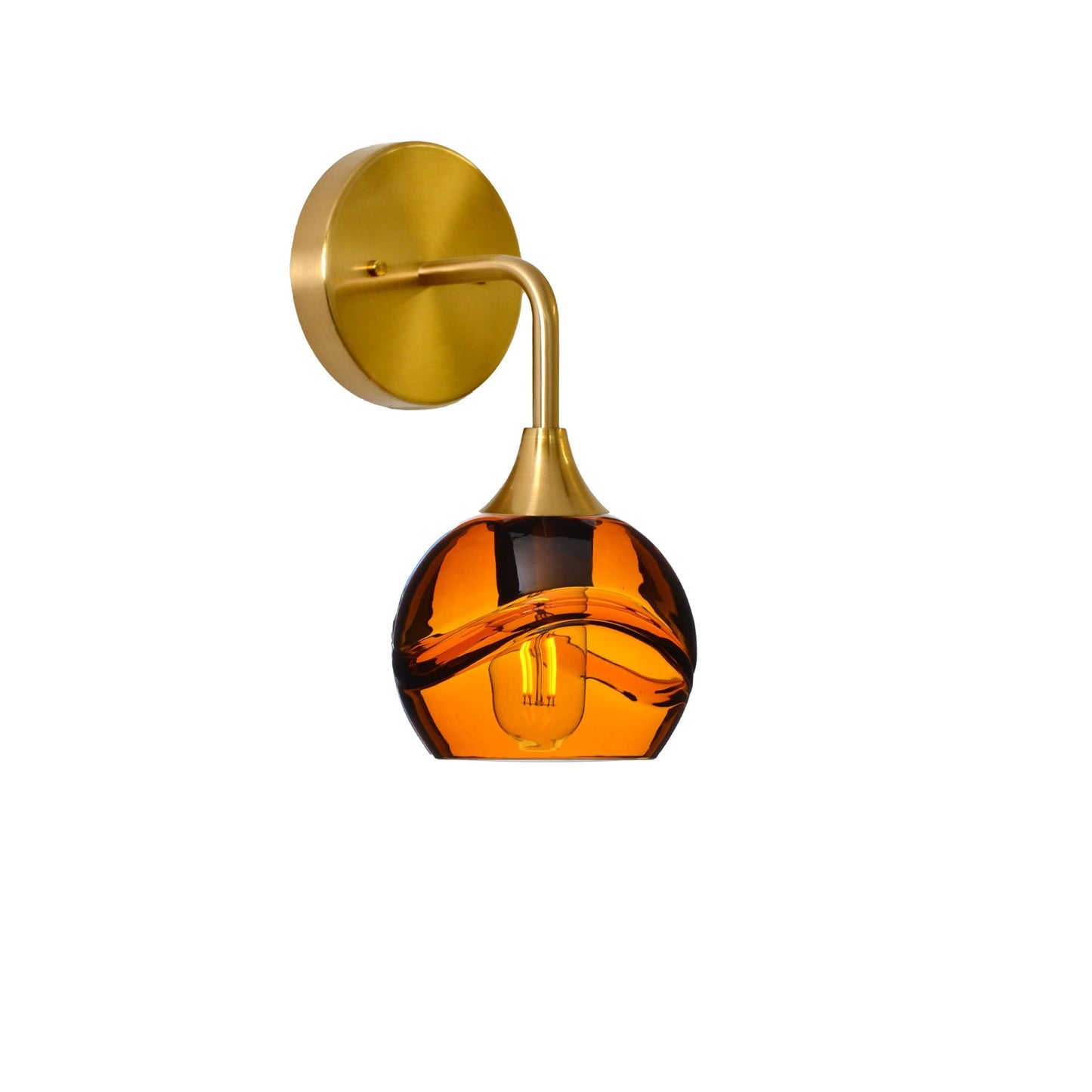 763 Interior Wall Sconce-Glass-Bicycle Glass Co-Swell-Golden Amber-Polished Brass-Bicycle Glass Co