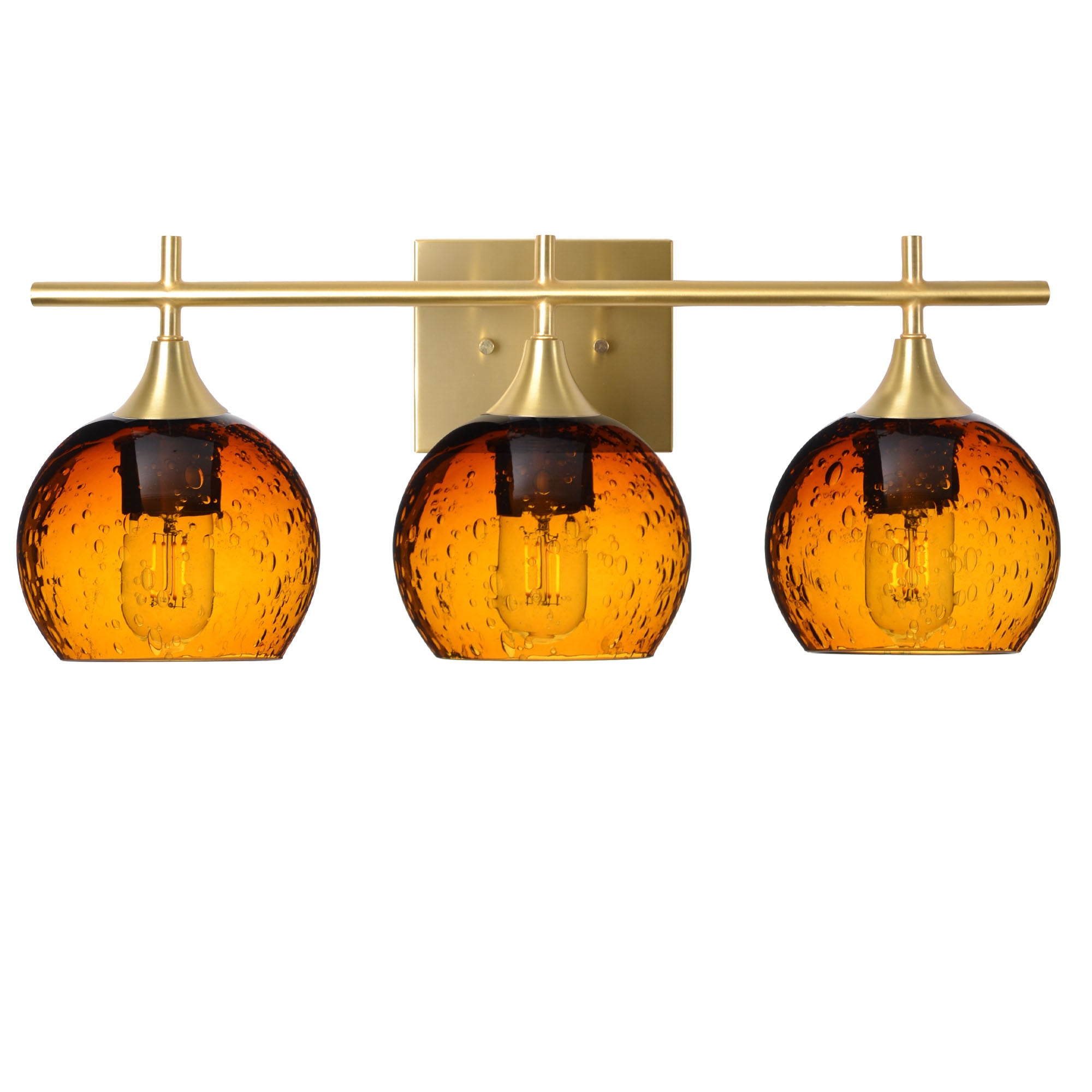 763 Lunar: 3 Light Wall Vanity-Glass-Bicycle Glass Co - Hotshop-Golden Amber-Brushed Nickel-Bicycle Glass Co
