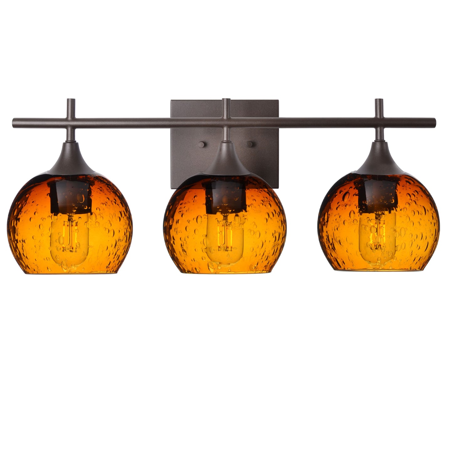 763 Lunar: 3 Light Wall Vanity-Glass-Bicycle Glass Co - Hotshop-Golden Amber-Dark Bronze-Bicycle Glass Co