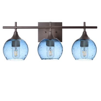 763 Lunar: 3 Light Wall Vanity-Glass-Bicycle Glass Co - Hotshop-Steel Blue-Dark Bronze-Bicycle Glass Co