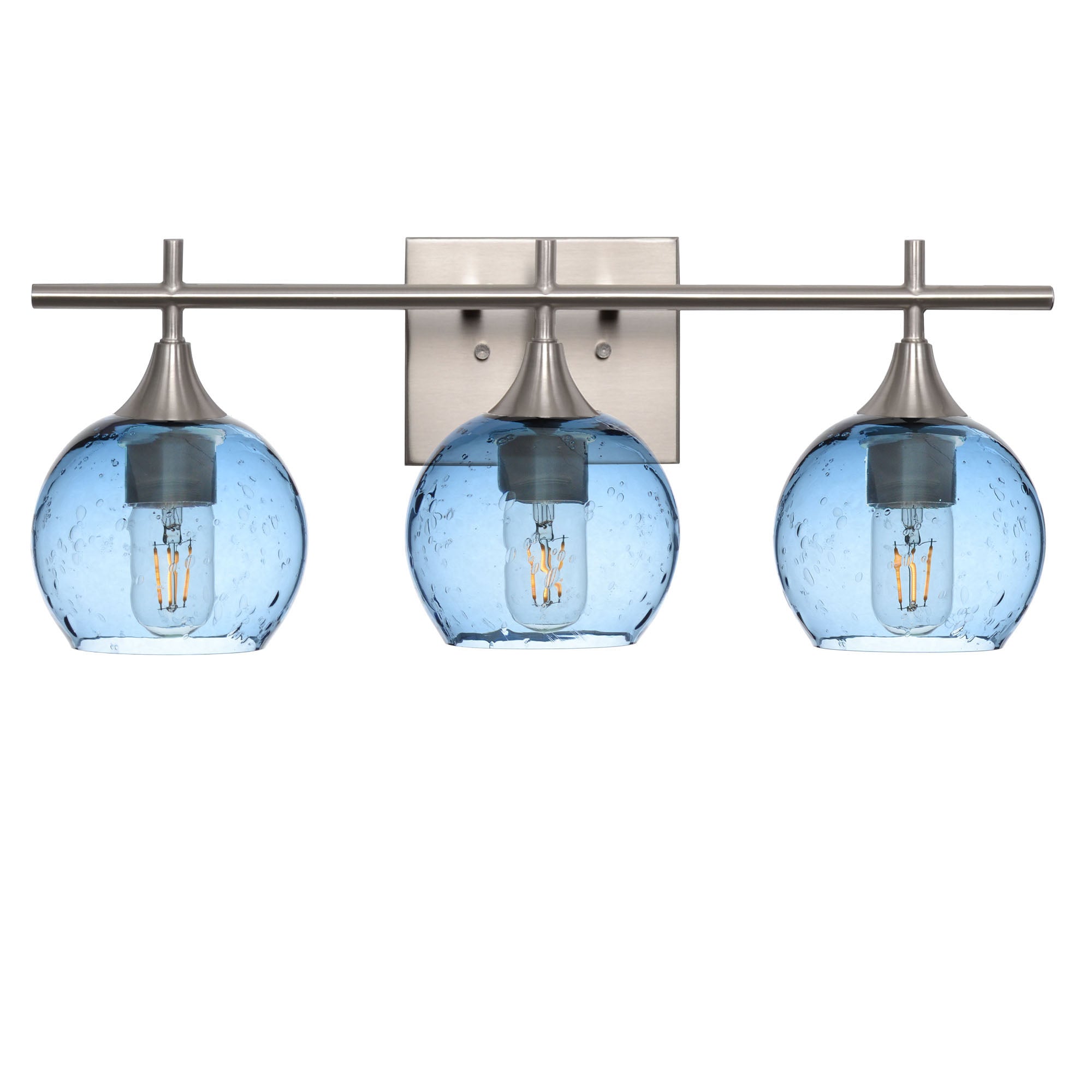 763 Lunar: 3 Light Wall Vanity-Glass-Bicycle Glass Co - Hotshop-Steel Blue-Brushed Nickel-Bicycle Glass Co