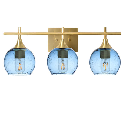 763 Lunar: 3 Light Wall Vanity-Glass-Bicycle Glass Co - Hotshop-Steel Blue-Polished Brass-Bicycle Glass Co