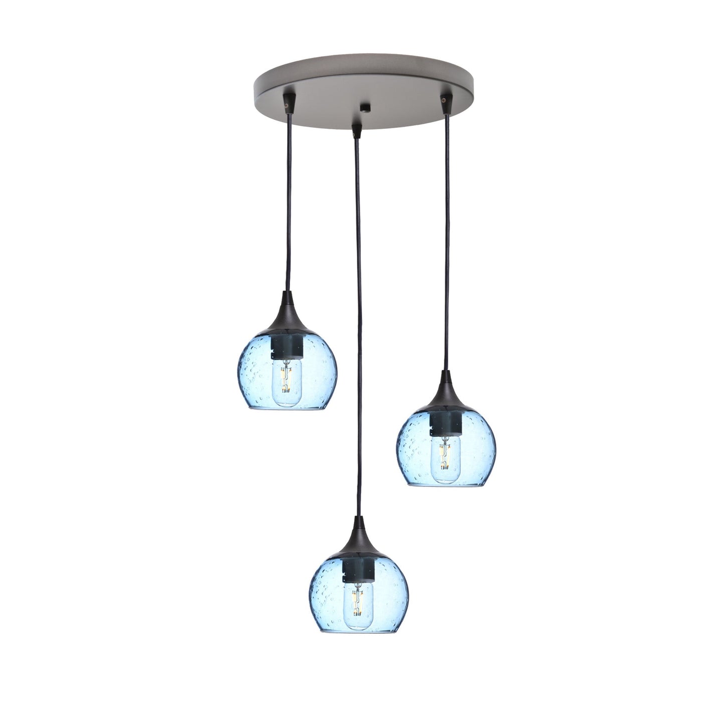 763 Lunar: 3 Pendant Cascade Chandelier-Glass-Bicycle Glass Co - Hotshop-Steel Blue-Antique Bronze-Bicycle Glass Co
