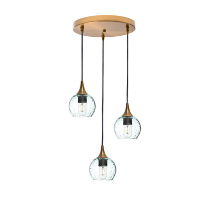 763 Lunar: 3 Pendant Cascade Chandelier-Glass-Bicycle Glass Co - Hotshop-Eco Clear-Polished Brass-Bicycle Glass Co