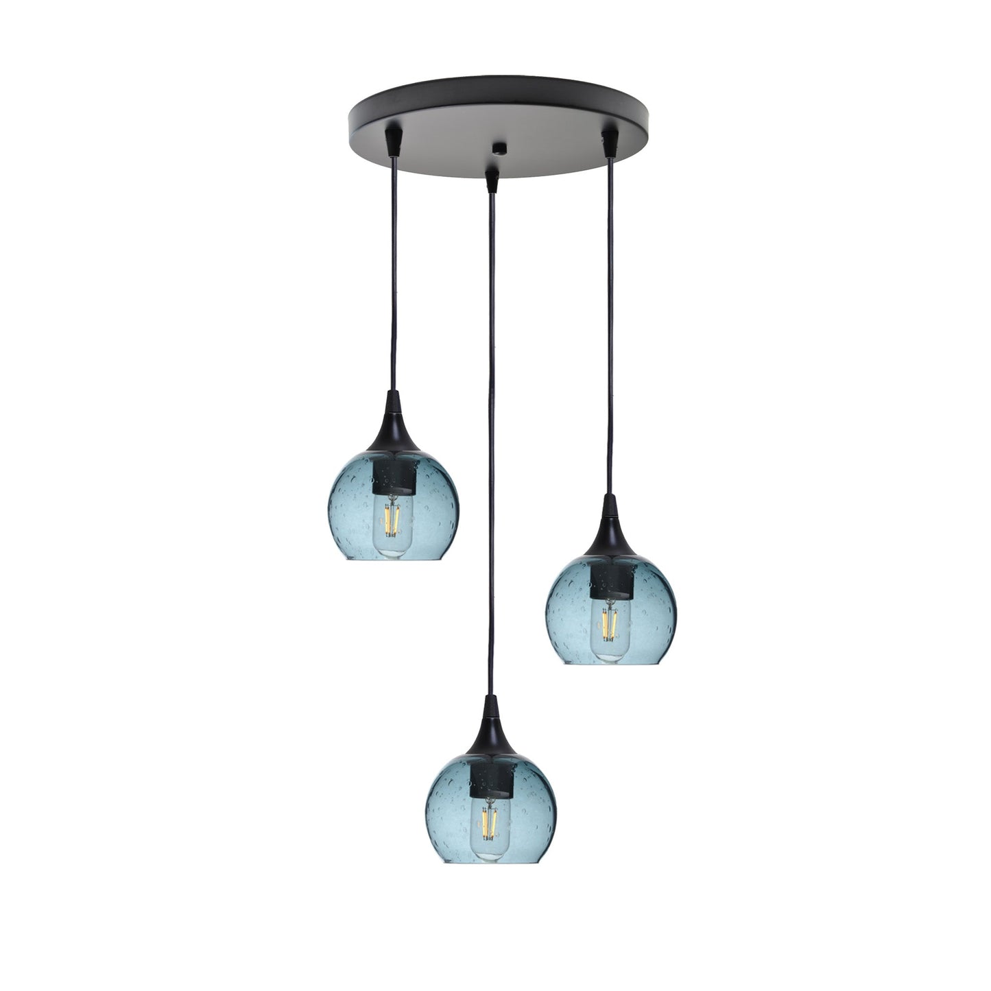 763 Lunar: 3 Pendant Cascade Chandelier-Glass-Bicycle Glass Co - Hotshop-Slate Gray-Matte Black-Bicycle Glass Co