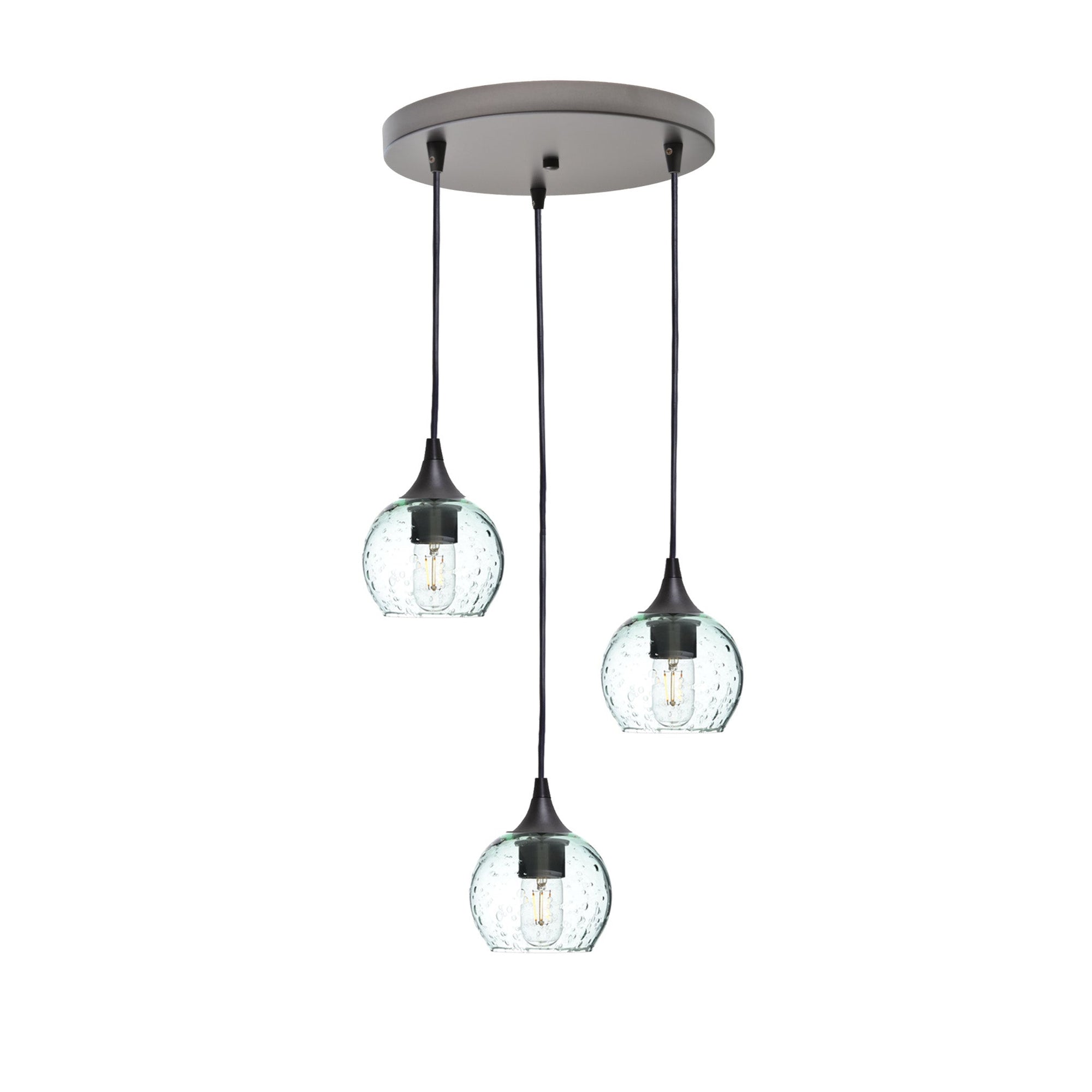763 Lunar: 3 Pendant Cascade Chandelier-Glass-Bicycle Glass Co - Hotshop-Eco Clear-Antique Bronze-Bicycle Glass Co
