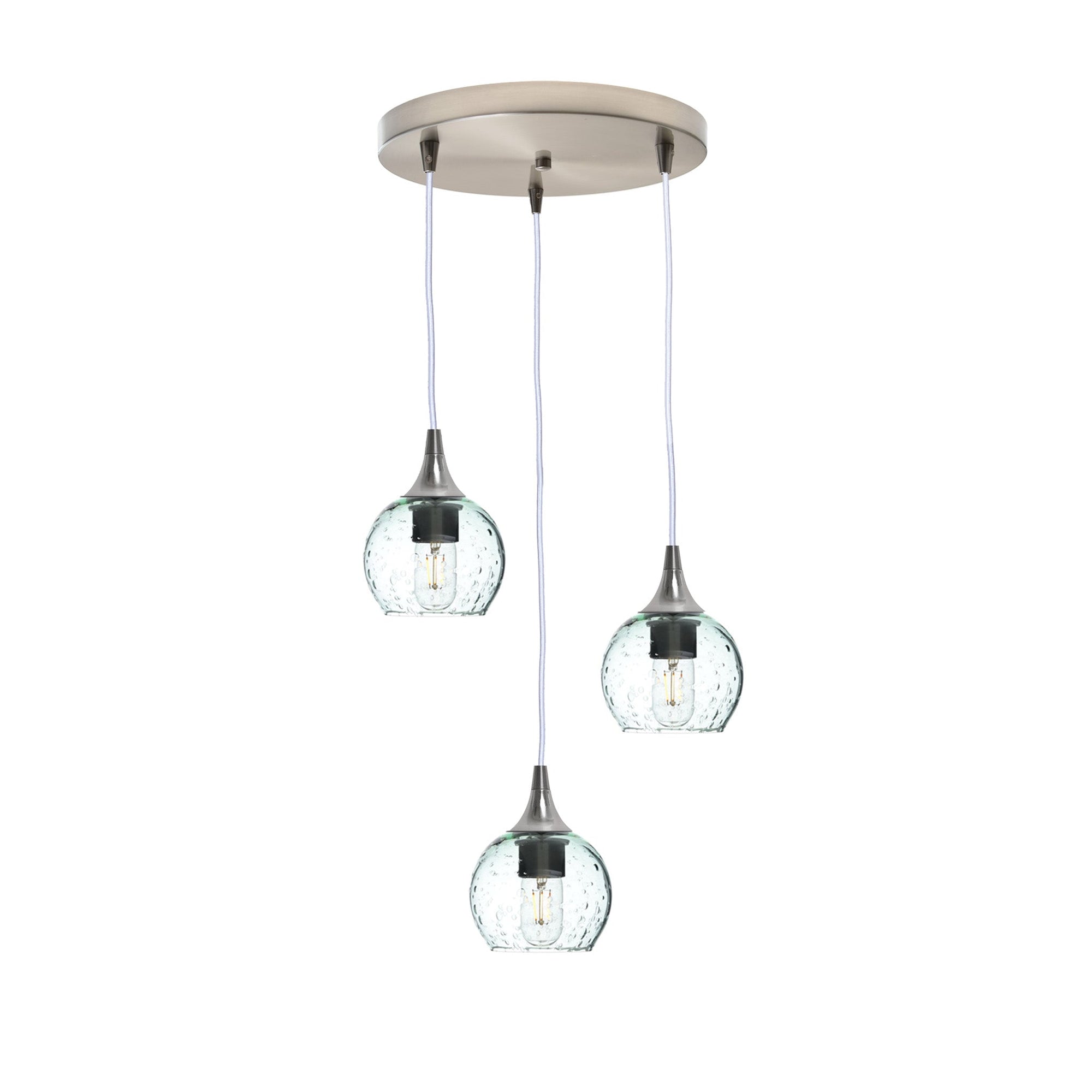 763 Lunar: 3 Pendant Cascade Chandelier-Glass-Bicycle Glass Co - Hotshop-Eco Clear-Brushed Nickel-Bicycle Glass Co
