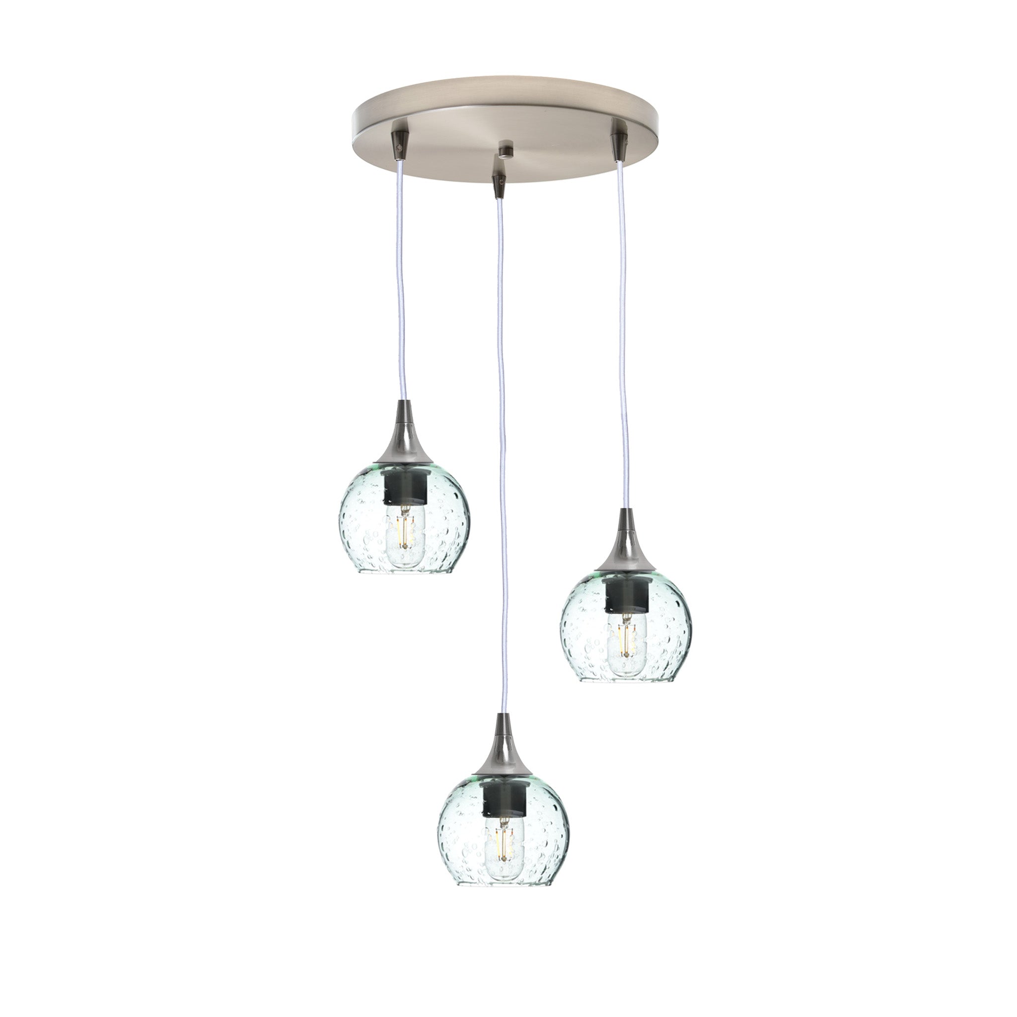 763 Lunar: 3 Pendant Cascade Chandelier-Glass-Bicycle Glass Co - Hotshop-Eco Clear-Brushed Nickel-Bicycle Glass Co