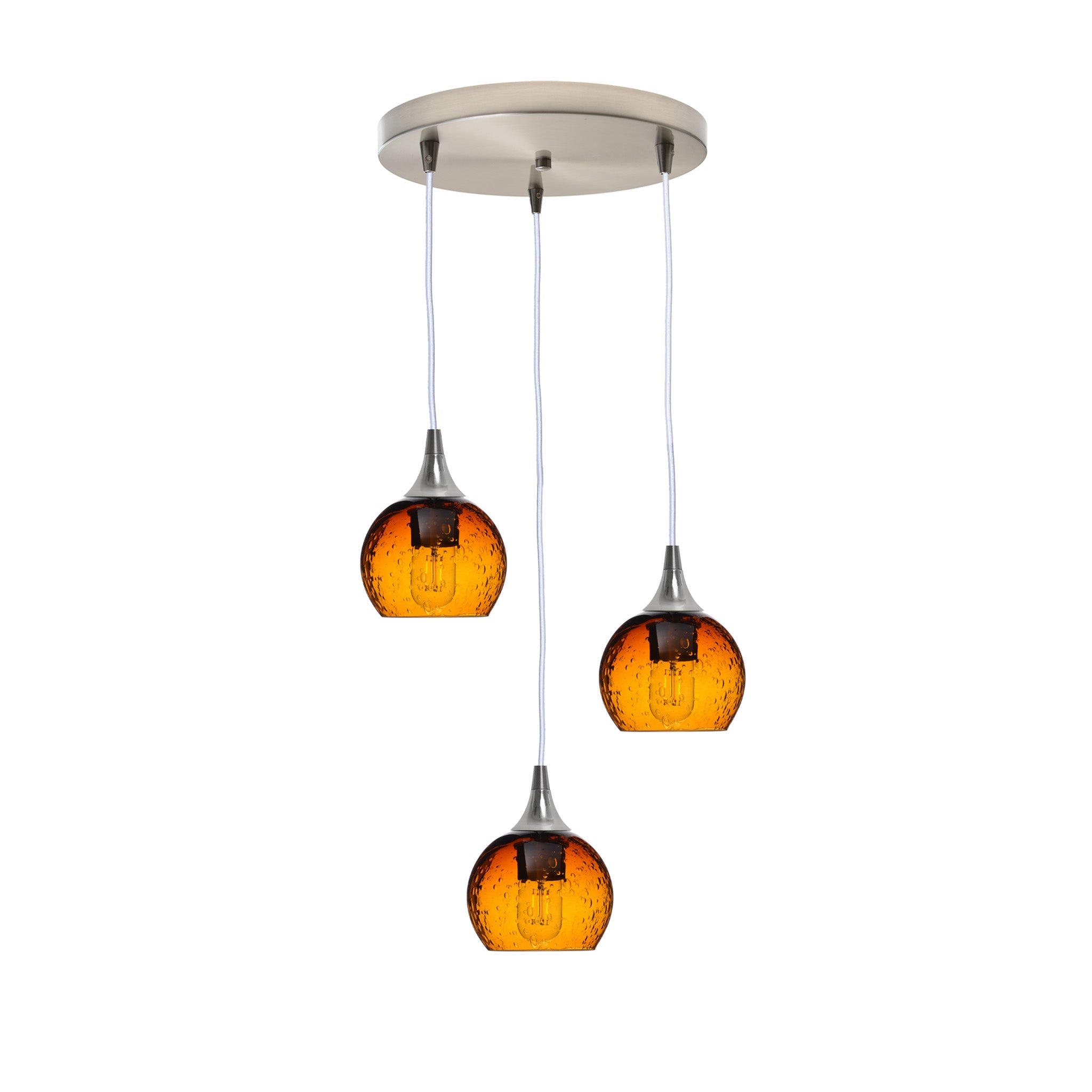 763 Lunar: 3 Pendant Cascade Chandelier-Glass-Bicycle Glass Co - Hotshop-Golden Amber-Brushed Nickel-Bicycle Glass Co