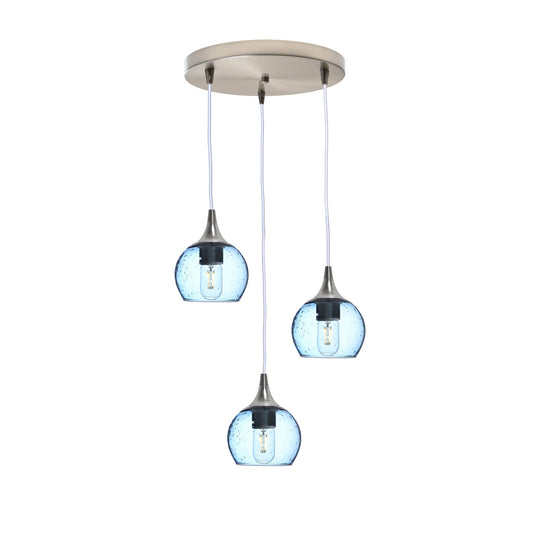 763 Lunar: 3 Pendant Cascade Chandelier-Glass-Bicycle Glass Co - Hotshop-Steel Blue-Brushed Nickel-Bicycle Glass Co