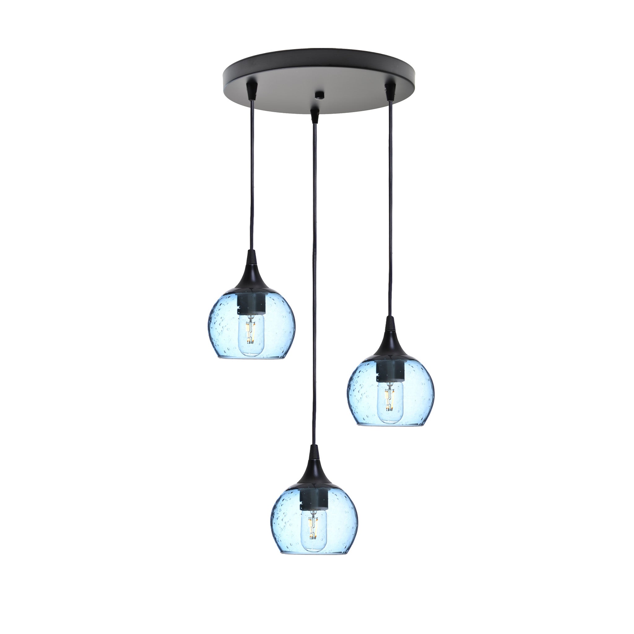 763 Lunar: 3 Pendant Cascade Chandelier-Glass-Bicycle Glass Co - Hotshop-Steel Blue-Matte Black-Bicycle Glass Co