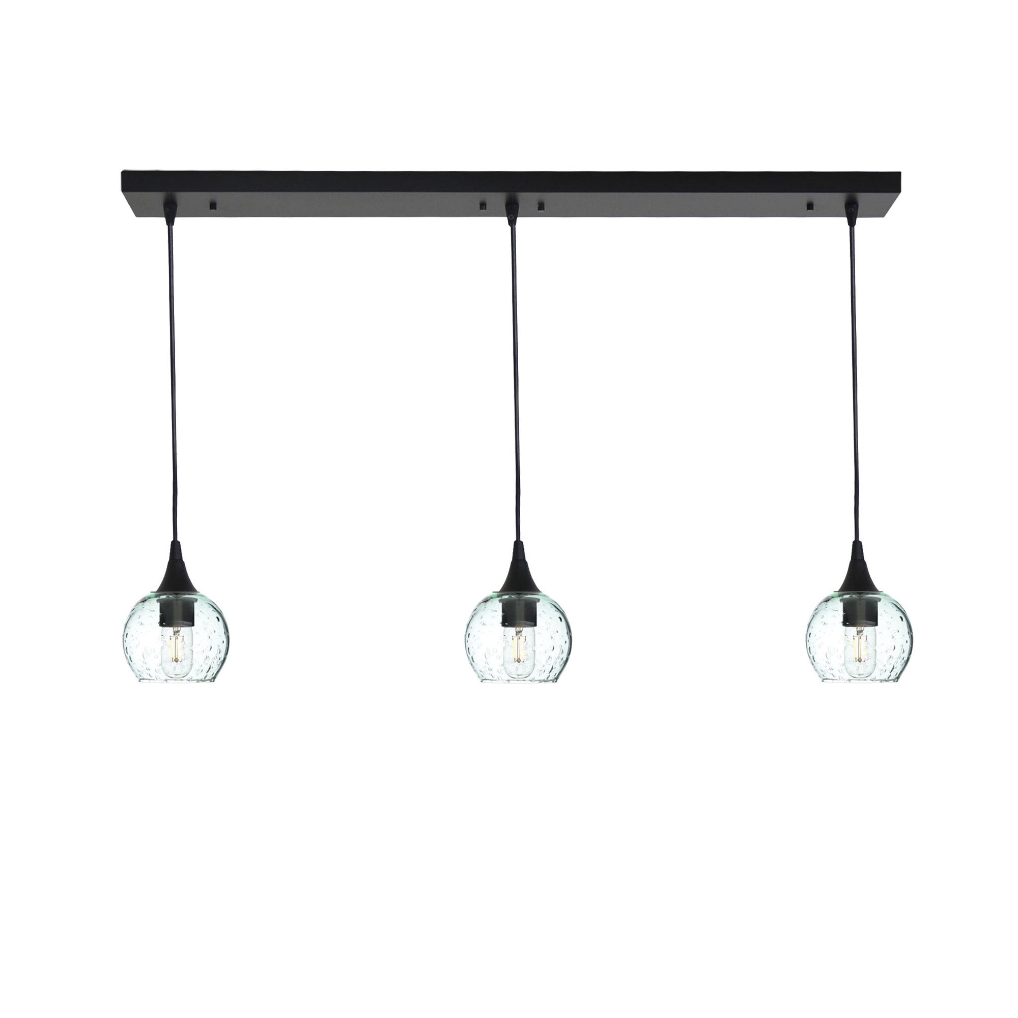 763 Lunar: 3 Pendant Linear Chandelier-Glass-Bicycle Glass Co - Hotshop-Eco Clear-Matte Black-Bicycle Glass Co