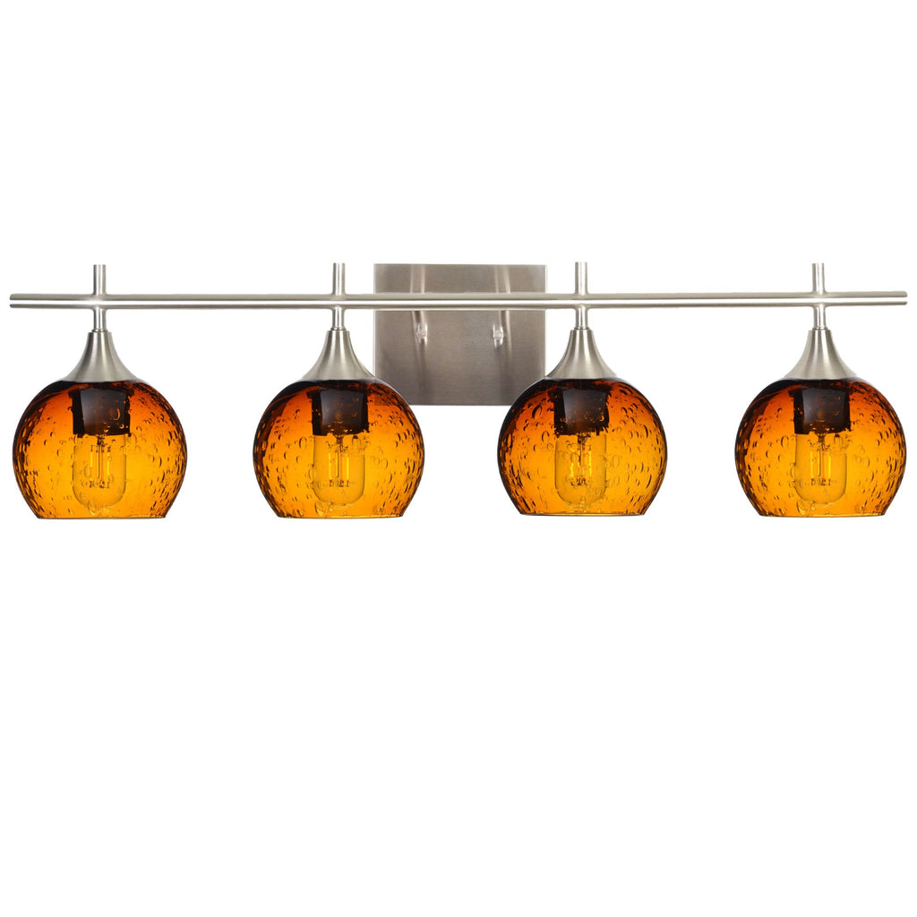 763 Lunar: 4 Light Wall Vanity-Glass-Bicycle Glass Co - Hotshop-Golden Amber-Brushed Nickel-Bicycle Glass Co