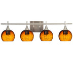 763 Lunar: 4 Light Wall Vanity-Glass-Bicycle Glass Co - Hotshop-Golden Amber-Brushed Nickel-Bicycle Glass Co