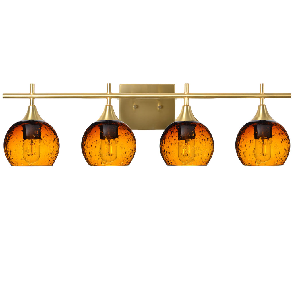 763 Lunar: 4 Light Wall Vanity-Glass-Bicycle Glass Co - Hotshop-Golden Amber-Polished Brass-Bicycle Glass Co