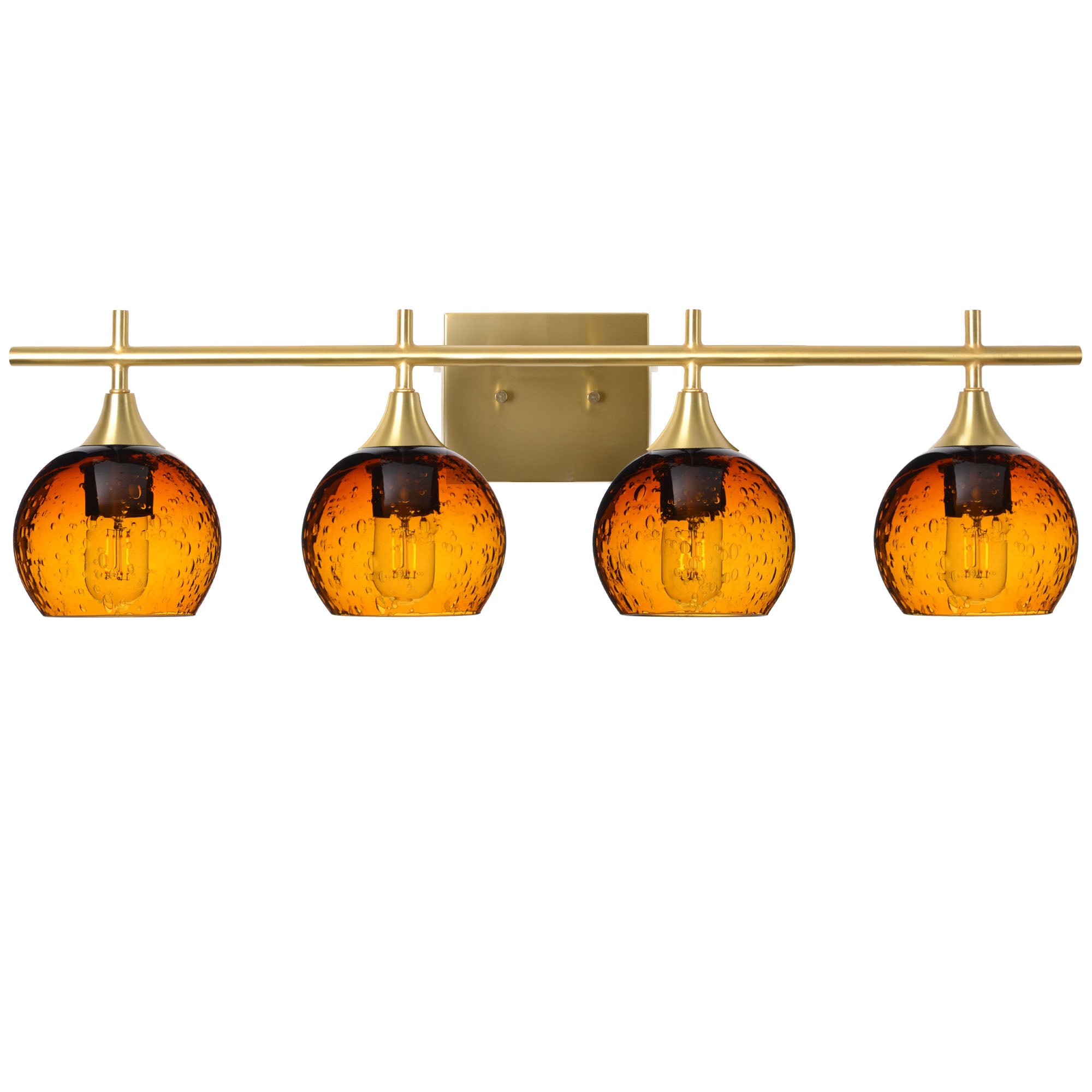 763 Lunar: 4 Light Wall Vanity-Glass-Bicycle Glass Co - Hotshop-Golden Amber-Polished Brass-Bicycle Glass Co