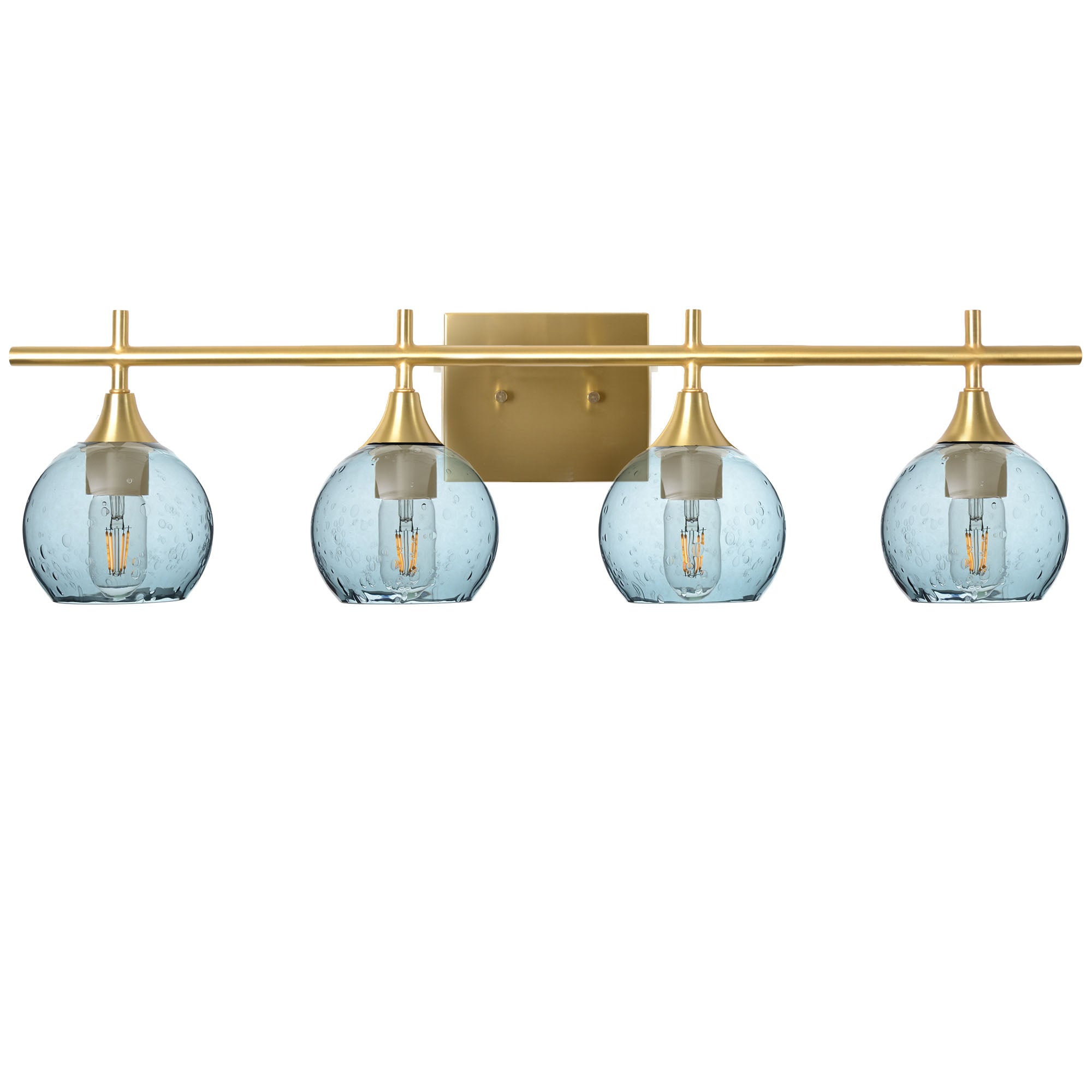 763 Lunar: 4 Light Wall Vanity-Glass-Bicycle Glass Co - Hotshop-Slate Gray-Polished Brass-Bicycle Glass Co