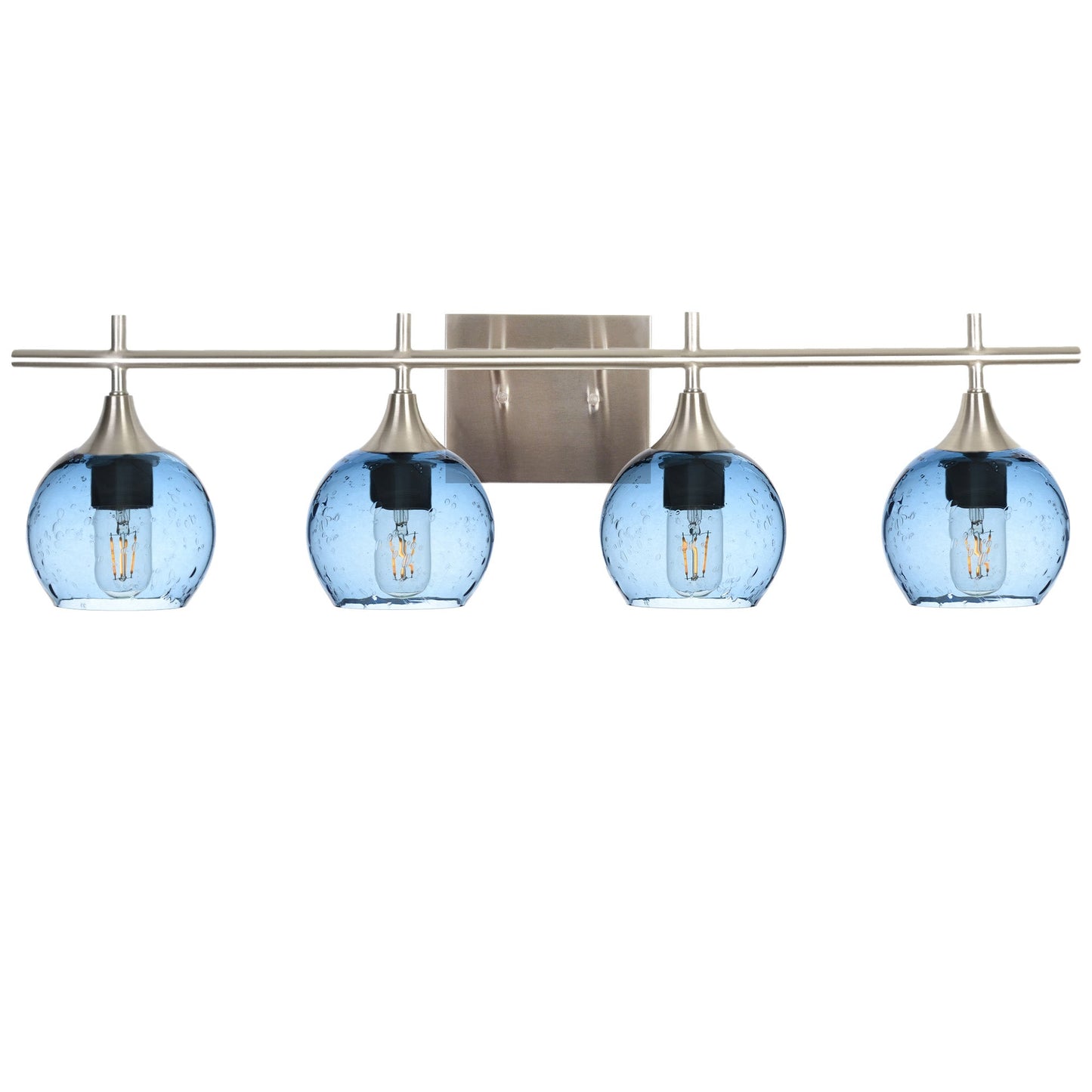 763 Lunar: 4 Light Wall Vanity-Glass-Bicycle Glass Co - Hotshop-Steel Blue-Brushed Nickel-Bicycle Glass Co