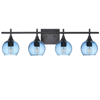 763 Lunar: 4 Light Wall Vanity-Glass-Bicycle Glass Co - Hotshop-Steel Blue-Matte Black-Bicycle Glass Co